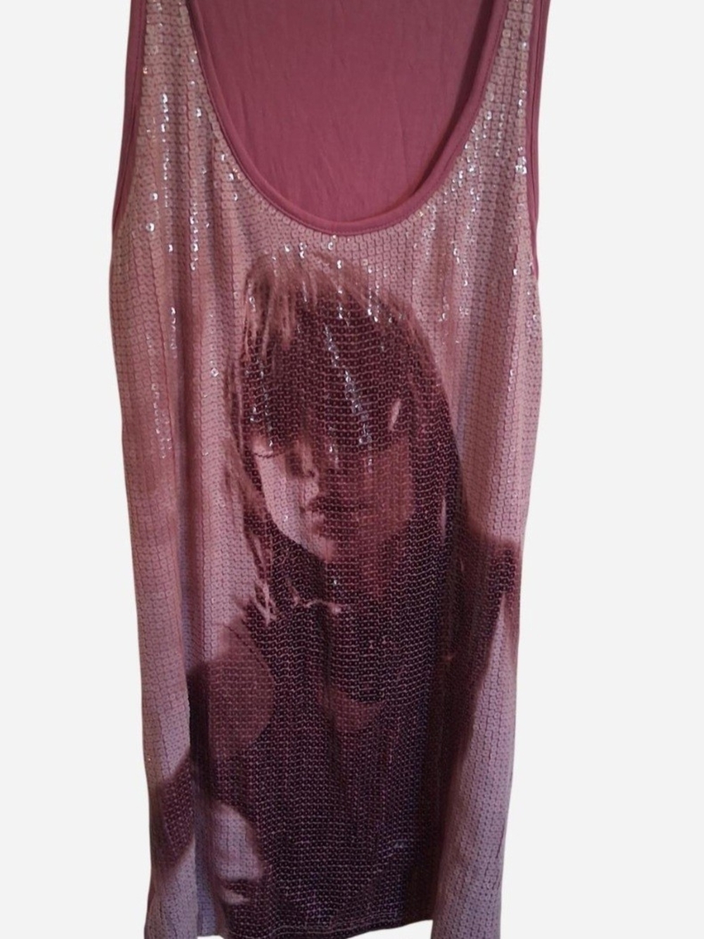 Pink Sequin Scoop Neck Graphic Tank Top